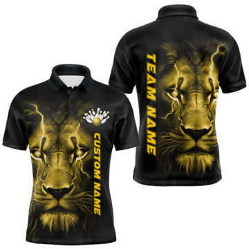 Maxcorners Custom Yellow Thunder Lightning Lion Bowling Shirt For Men, Lion Bowling Team Jerseys LM0602