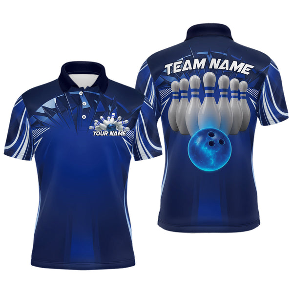 Maxcorners Custom Blue Bowling Tournament Bowling Polo Shirts For Men With Team Name MT1006