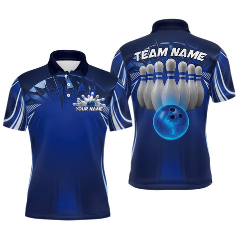 Maxcorners Custom Blue Bowling Tournament Bowling Polo Shirts For Men With Team Name MT1006