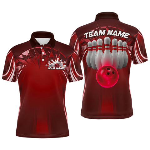 Maxcorners Custom Red Bowling Tournament Bowling Polo Shirts For Men With Team Name MT1006