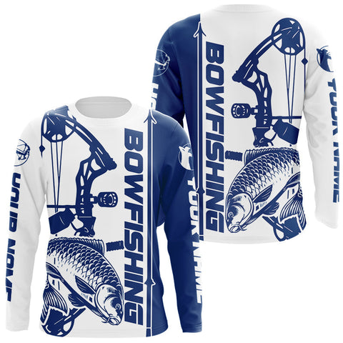 Maxcorners Custom Blue And White Bowfishing Carp Long Sleeve Fishing Shirts, Carp Bow Fishing Shirt LM0607