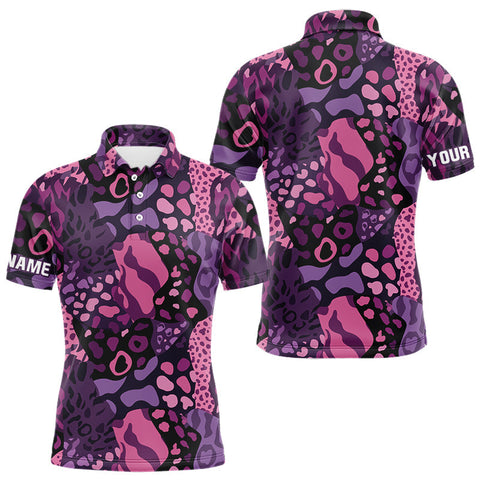 Maxcorners Pink and purple animal prints pattern Mens Golf Polo Shirts Custom Mens golf tops, golfing gifts MT1007