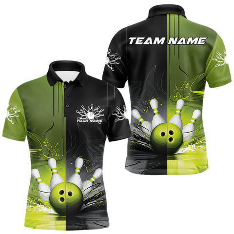 Maxcorners Half Black Half Green Custom Bowling Team Polo Shirts For Men, Bowling Tournament Shirt MT1007