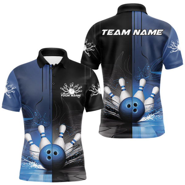 Maxcorners Half Black Half Blue Custom Bowling Team Polo Shirts For Men, Bowling Tournament Shirt MT1007