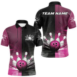 Maxcorners Half Black Half Pink Custom Bowling Team Polo Shirts For Men, Bowling Tournament Shirt MT1007