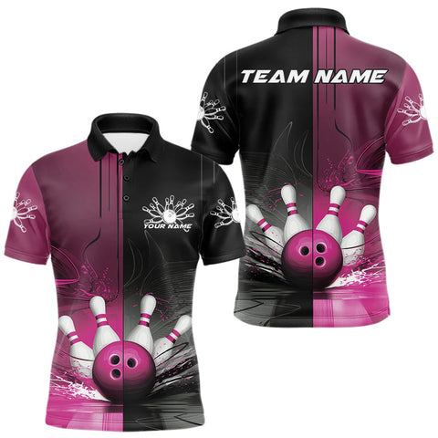 Maxcorners Half Black Half Pink Custom Bowling Team Polo Shirts For Men, Bowling Tournament Shirt MT1007