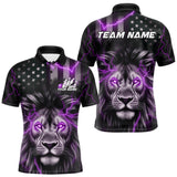 Maxcorners Custom Purple Thunder Lightning Patriotic Lion Polo Shirts For Men, US Flag Bowling Jerseys MT1706