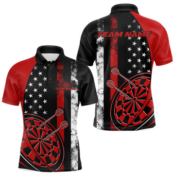 Maxcorners Custom Red Thin Line US Flag Patriotic Dartboard Dart Men Polo Team Shirts, Dart Jerseys LM1903