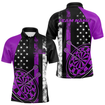 Maxcorners Custom Purple Thin Line US Flag Patriotic Dartboard Dart Men Polo Team Shirts, Dart Jersey LM1903