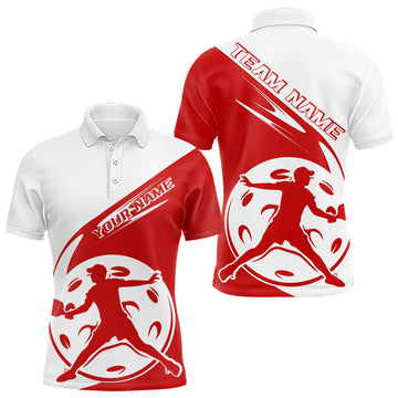 Maxcorners Custom White And Red Pickleball Jersey, Pickleballer Pickleball Player Polo Shirt For Men LM2206