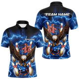 Maxcorners Patriotic Bowling Shirt For Men – Blue Lightning Eagle & US Flag Edition TU1407