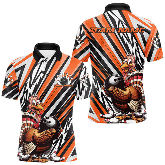 Maxcorners Custom Orange Funny Thanksgiving Turkey Bowling Team Men Polo Shirts, Bowling Jerseys LM1203