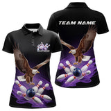 Maxcorners Custom Purple Flame Eagle Bowling Team Polo Shirts For Men, Bowling Tournament Shirt MT2306