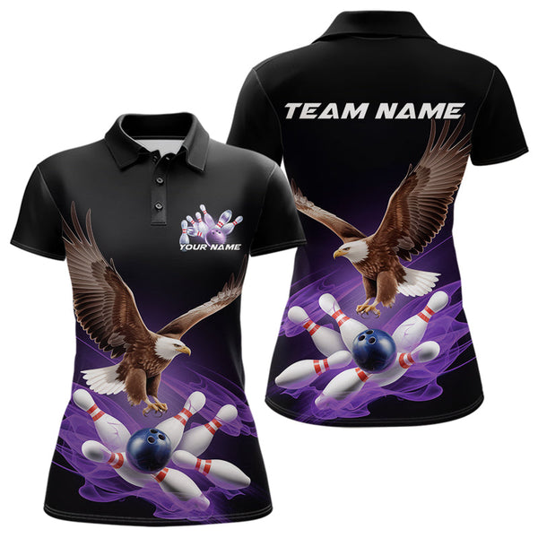Maxcorners Custom Purple Flame Eagle Bowling Team Polo Shirts For Men, Bowling Tournament Shirt MT2306