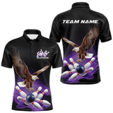 Maxcorners Custom Purple Flame Eagle Bowling Team Polo Shirts For Men, Bowling Tournament Shirt MT2306