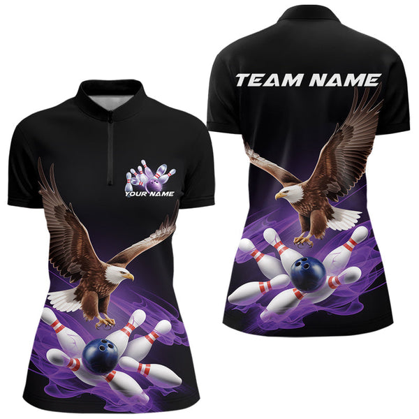 Maxcorners Custom Purple Flame Eagle Bowling Team Polo Shirts For Men, Bowling Tournament Shirt MT2306