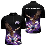 Maxcorners Custom Purple Flame Eagle Bowling Team Polo Shirts For Men, Bowling Tournament Shirt MT2306