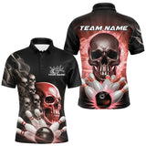 Maxcorners Custom Red Glowing Ghostly Skull Bowling Polo Shirts For Men, Halloween Bowlers Outfit TU2107
