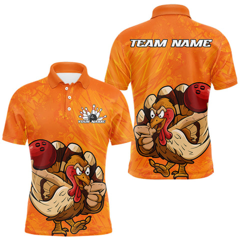 Maxcorners Custom Funny Thanksgiving Turkey Bowling Men Polo Shirts, Bowling League Shirt 1 LM2608