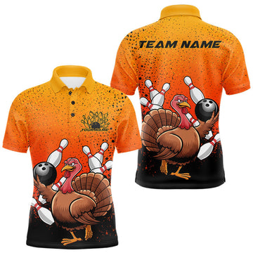 Maxcorners Custom Funny Turkey Bowling Thanksgiving Bowing Outfit Team Polo Shirts For Men 1 LM2608