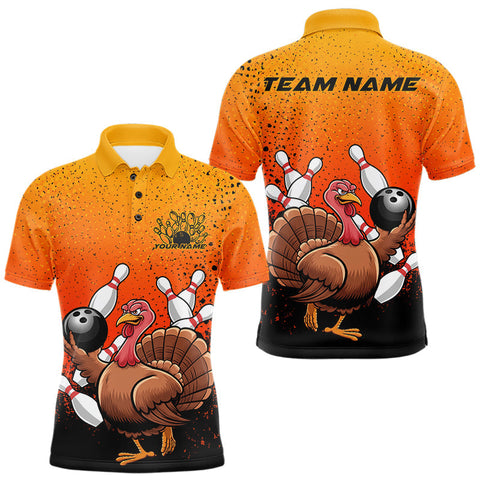 Maxcorners Custom Funny Turkey Bowling Thanksgiving Bowing Outfit Team Polo Shirts For Men 1 LM2608