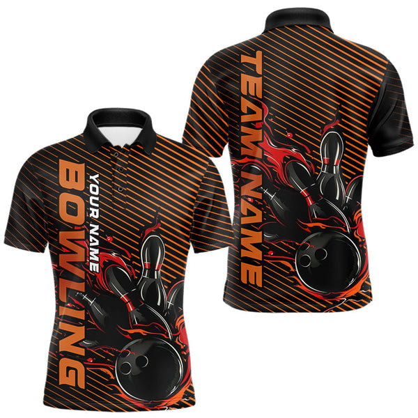 Maxxcorners Custom Red Orange Flame Bowling Polo Shirts For Men, Bowling Tournament Team Shirt MT0307
