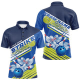 Maxxcorners Custom Blue And Green Flame Strike Bowling Team Men Polo Shirts, Bowling Jerseys MT0307