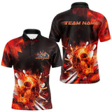 Maxcorners Custom Fire Flame Skull Bowling Polo Shirts For Men, Halloween Bowling Outfits LM2707