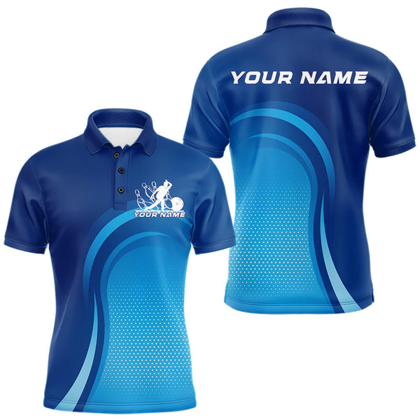 Maxcorners Custom Blue Bowling Team Polo Shirts For Men, Bowling Tournament Bowling League Shirt TU0506