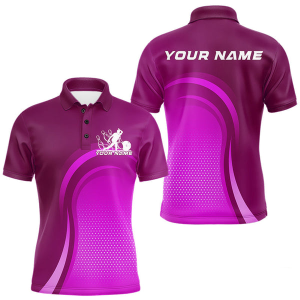 Maxcorners Custom Purple Bowling Team Polo Shirts For Men, Bowling Tournament Bowling League Shirt TU0506