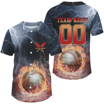 Maxcorners Custom Name And Number Thunder Lightning Flame Baseball Team Men Jerseys LM2608