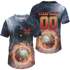Maxcorners Custom Name And Number Thunder Lightning Flame Baseball Team Men Jerseys LM2608