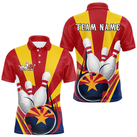 Maxcorners Custom Arizona Flag Bowling Polo Shirts For Men, Bowling Tournament Shirt MT1006