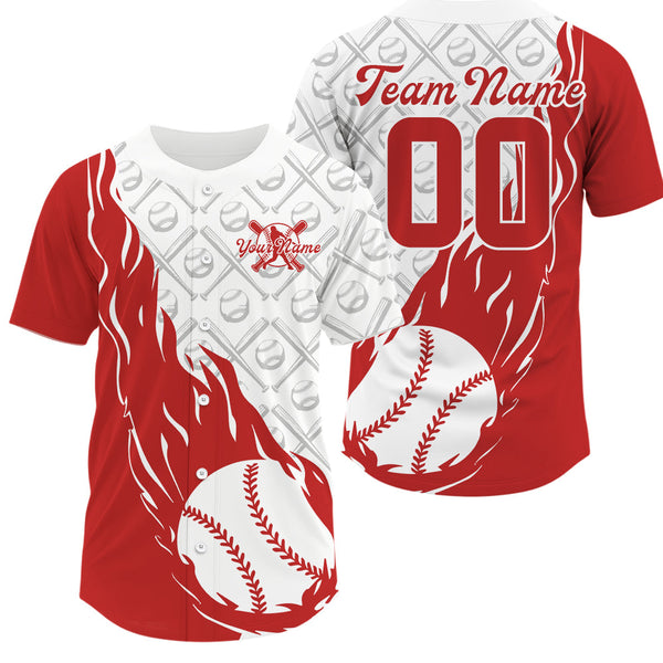 Maxcorners Custom Red Flame Team Baseball Jerseys For Men, Baseball Lovers Team Uniform LM2608