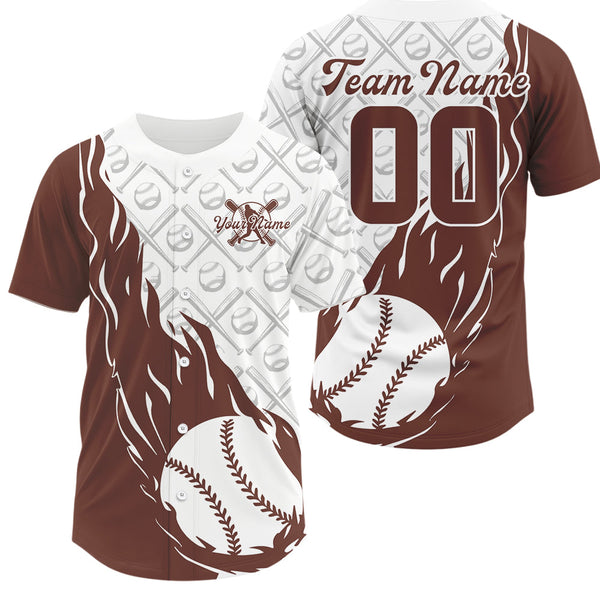 Maxcorners Custom Brown Flame Team Baseball Jerseys For Men, Baseball Lovers Team Uniform LM2608
