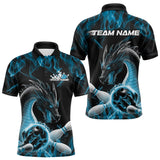 Maxcorners Custom Black And Blue Fire Flame Dragon Bowling Polo Shirt For Men, Dragon Bowling Jersey LM1109