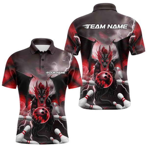 MaxcornersCustom Red Thunder Lightning Dragon Bowling Polo Shirts For Men, Team Uniform