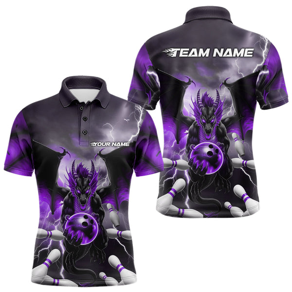MaxcornersCustom Purple Thunder Lightning Dragon Bowling Polo Shirts For Men, Team Uniform