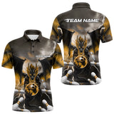 Maxcorners Custom Yellow Thunder Lightning Dragon Bowling Polo Shirts For Men, Team Uniform