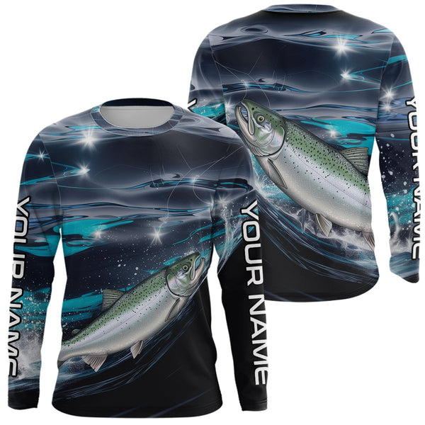 Maxcorners Custom Chinook King Salmon Fishing Saltwater Long Sleeve Performance Fishing Shirts LM0607