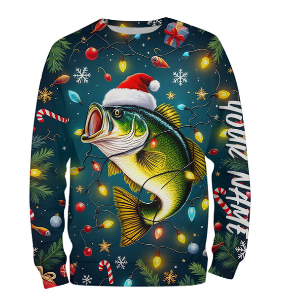 Maxcorners Custom Christmas Largemouth Bass Fishing Shirts, Xmas Bass Fishing Shirt