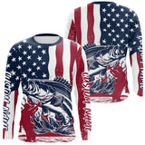 Maxcorners Custom Patriotic Largemouth Bass Long Sleeve Fishing Shirt, American Flag Fishing Jerseys LM0607