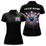 Maxcorners Custom Blue And Purple Bowling Team Polo Shirts For Men, Bowling League Shirt MT2306