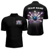 Maxcorners Custom Blue And Purple Bowling Team Polo Shirts For Men, Bowling League Shirt MT2306