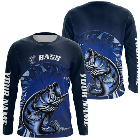 Maxcorners Custom Name Green Camo Bass Fishing Jerseys, Largemouth Bass Long Sleeve Fishing Shirt  LM0607