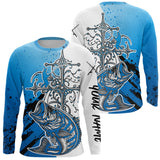 Maxcorners Custom Blue Camo Faith Largemouth Bass Long Sleeve Tournament Fishing Shirts LM0607