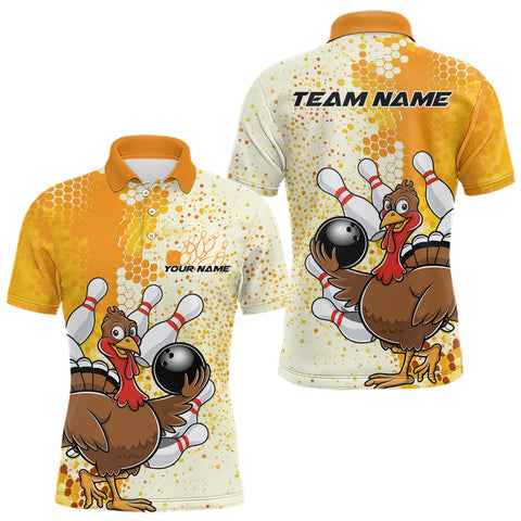Maxcorners Custom Funny Yellow Thanksgiving Turkey Bowling Team Men Polo Shirts, Bowling Jerseys LM2608