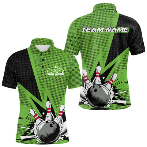 Maxcorners Custom Green Bowling Jerseys, Bowling Team Men Polo Shirts Bowling League Shirt LM3006