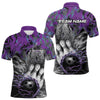 Maxcorners Custom Blue And Purple Fame Bowling Team Polo Shirts For Men, Fire Bowling Jerseys LM2707