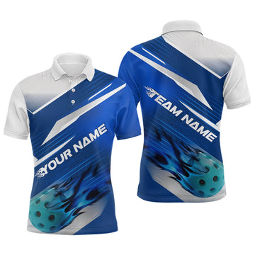 Maxxcorners Custom Blue Flame Pickleball Polo Shirts For Men, Fire Pickleball Jerseys Team Uniform MT0307
